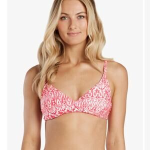 Helen Jon Shirred Crossover Swimwear Bra in Island Batik Pink Size L